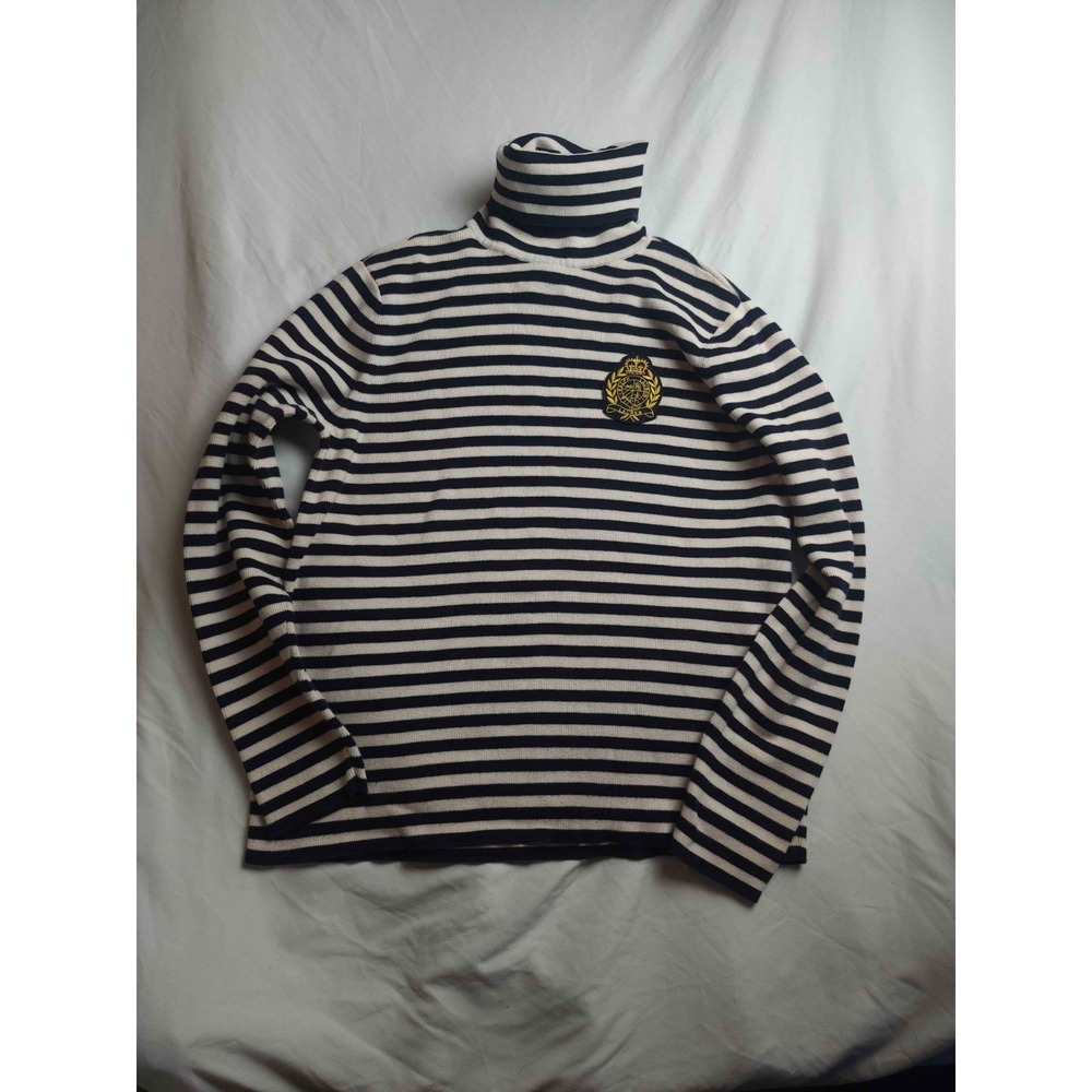 Polo Ralph Lauren Sweater‎ Womens XL Blue Striped Knit Turtleneck Academia Nerd
